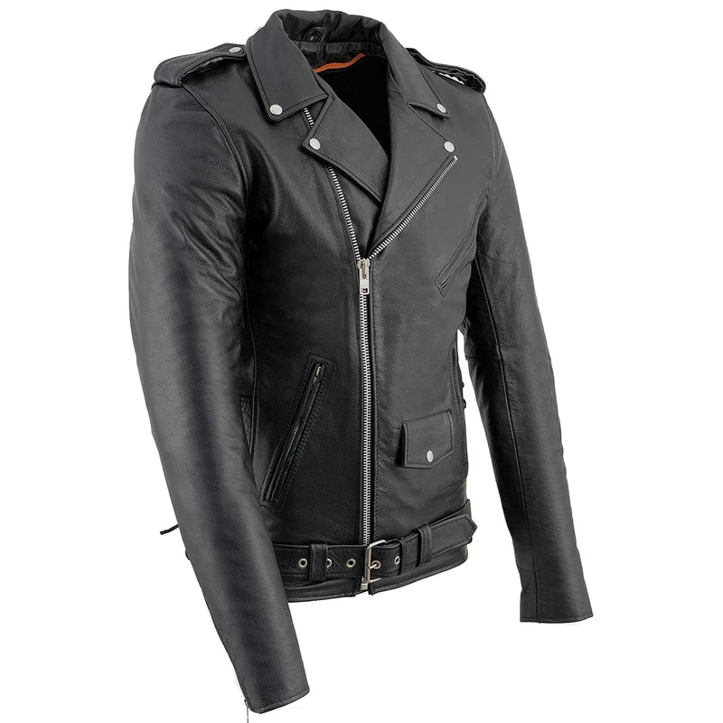 Milwaukee Men's Classic Side Lace Motorcycle Jacket (Black, Large-Tall)