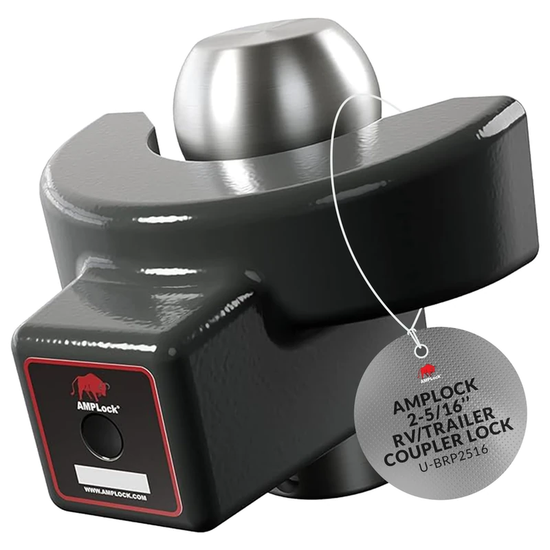 AMPLOCK U-BRP2516 RV/Trailer Coupler Lock (fits 2 5/16 inches Ball Coupler with Straight Lip only) | Made in Canada