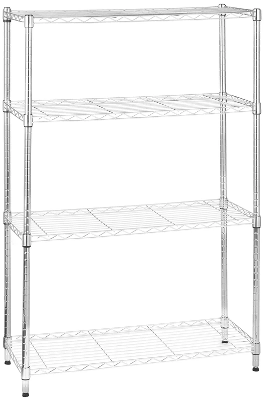Amazon Basics 4-Shelf Storage Unit With Height Adjustable Shelves and Levelling Feet, 640kg Max Weight, Chrome, 35.6 cm D x 91.4 cm W x 137.1 cm H