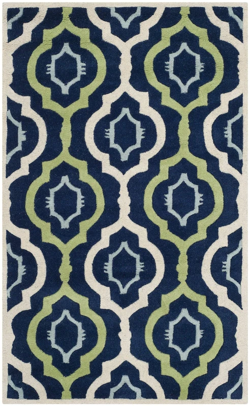 SAFAVIEH Contemporary Rug for Living Room, Dining Room, Bedroom - Chatham Collection, Short Pile, in Dark Blue and Multi, 91 X 152 cm