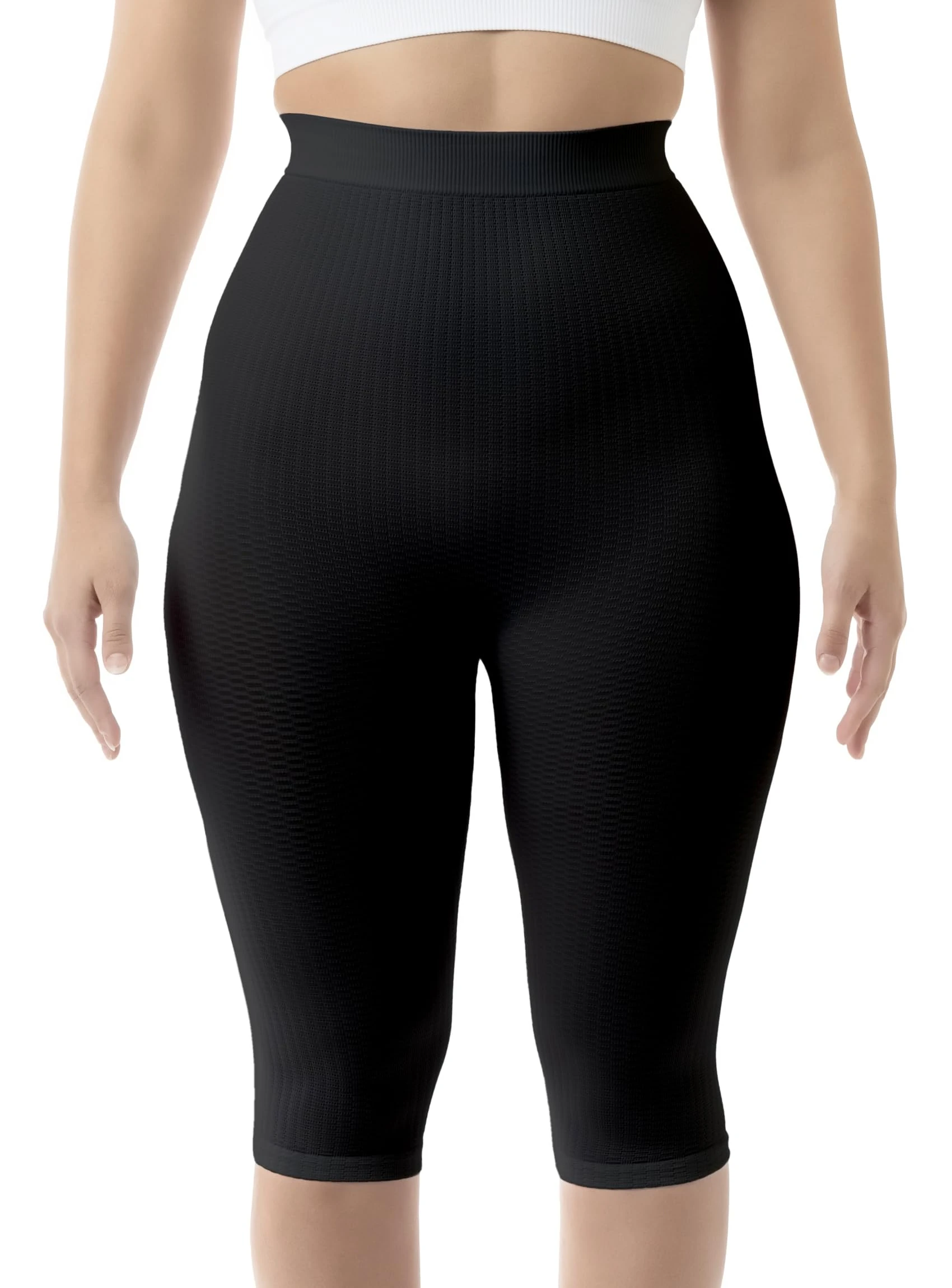 Farmacell 123 (Black, S/M) Capri Leggings for Women, Anti-Cellulite Massage High Waisted 3/4 Leggings, Made in Italy