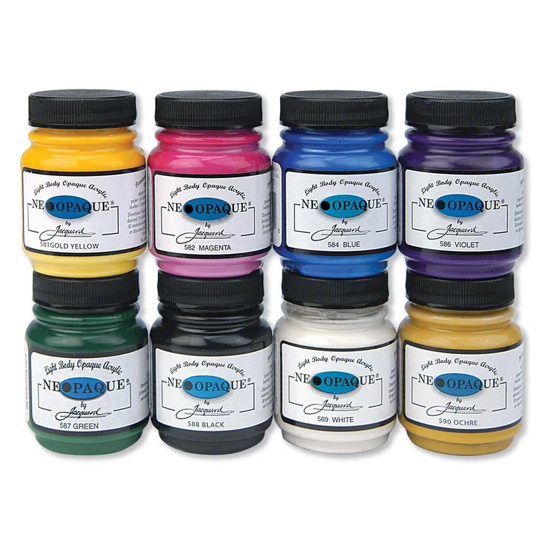 Jacquard Neopaque Acrylic Paint Set with High Opaque Coverage for Fabric and Leather, Water-Based Non-Toxic Artist Colours for Mixed Media, 8 Pack 2.25 oz Bottles