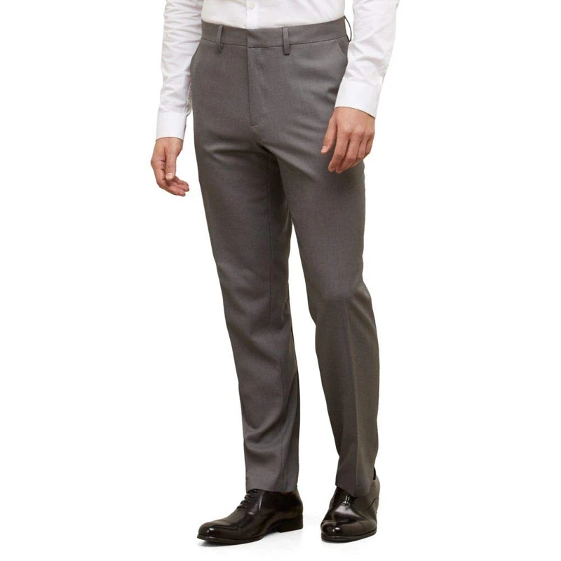 Kenneth Cole Reaction Men's Dark Grey Stretch Modern Fit Flatfront Trousers, 34W/32L