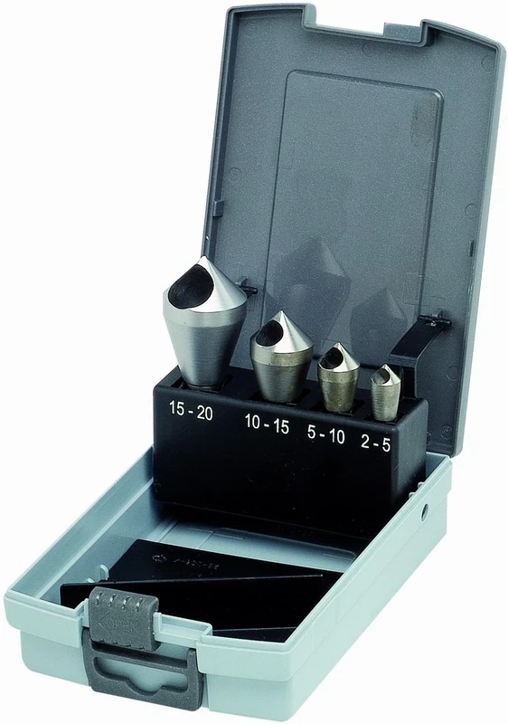 Assortment of Metal Drill Bit HSS Countersink Deburrers Wedge 328 500 520 90° with Cross Hole, 4 Teilig, Ø 2, 0-20, 0 mm, in Rosebox