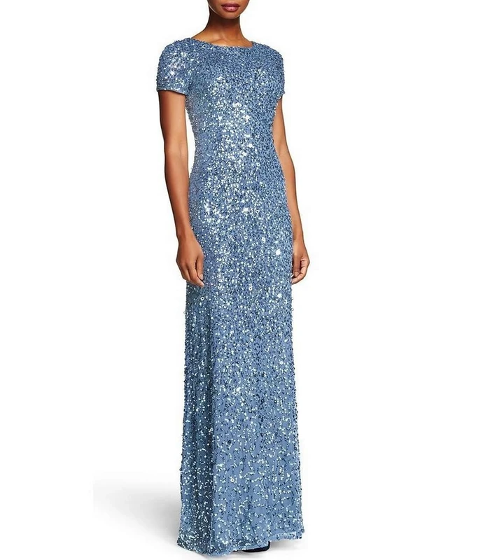 Adrianna Papell Women's Short-sleeve All Over Sequin Gown Dress, Nile, 10 UK