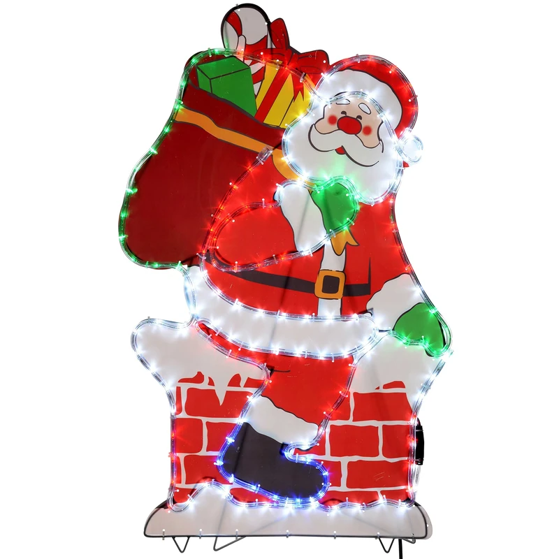 WeRChristmas Santa on Chimney LED Rope Lights Silhouette Outdoor Christmas Decoration, 95 cm - Large, Multi-Colour