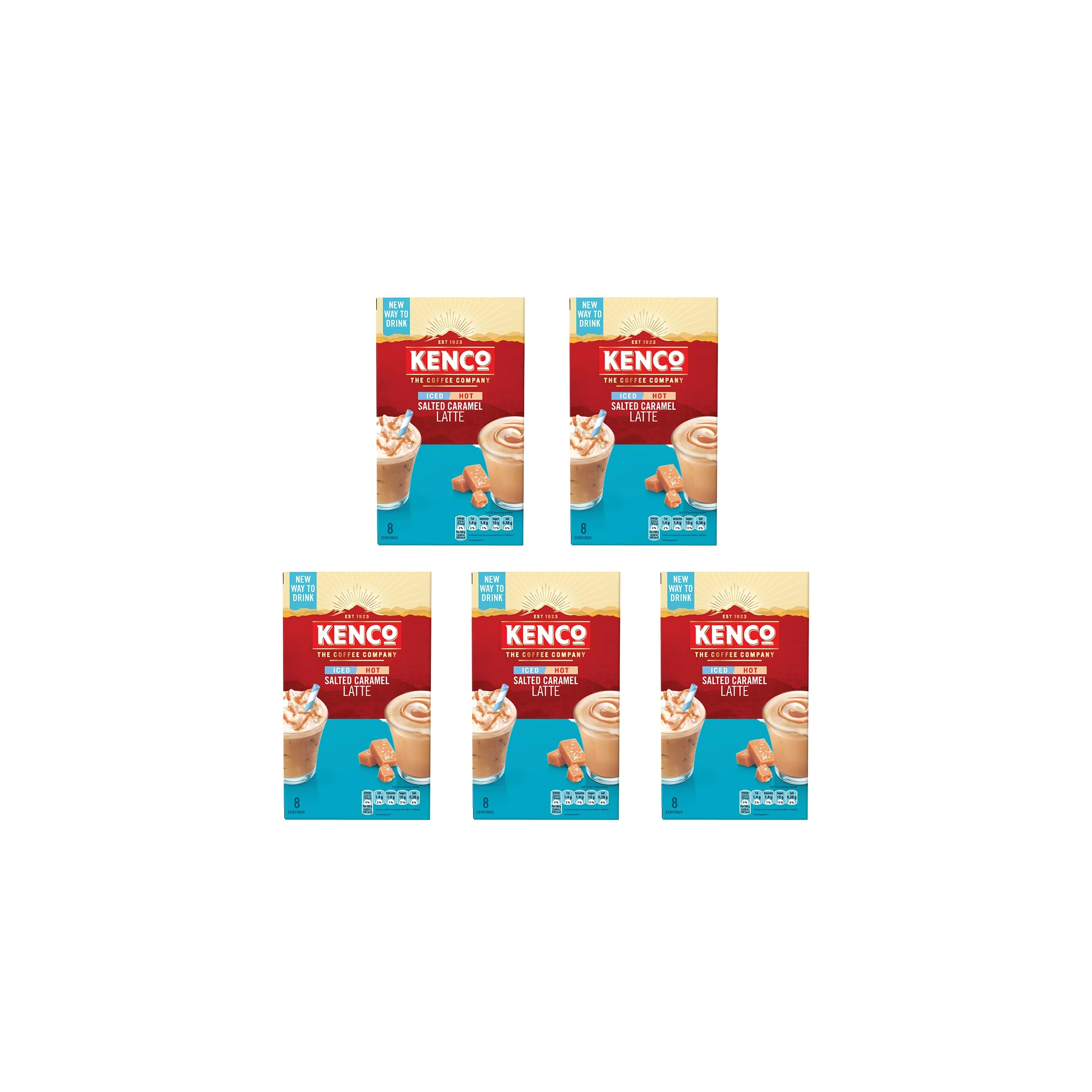 Kenco Iced Hot Salted Caramel Latte Sachets x8 (Pack of 5, Total 40 Sachets)