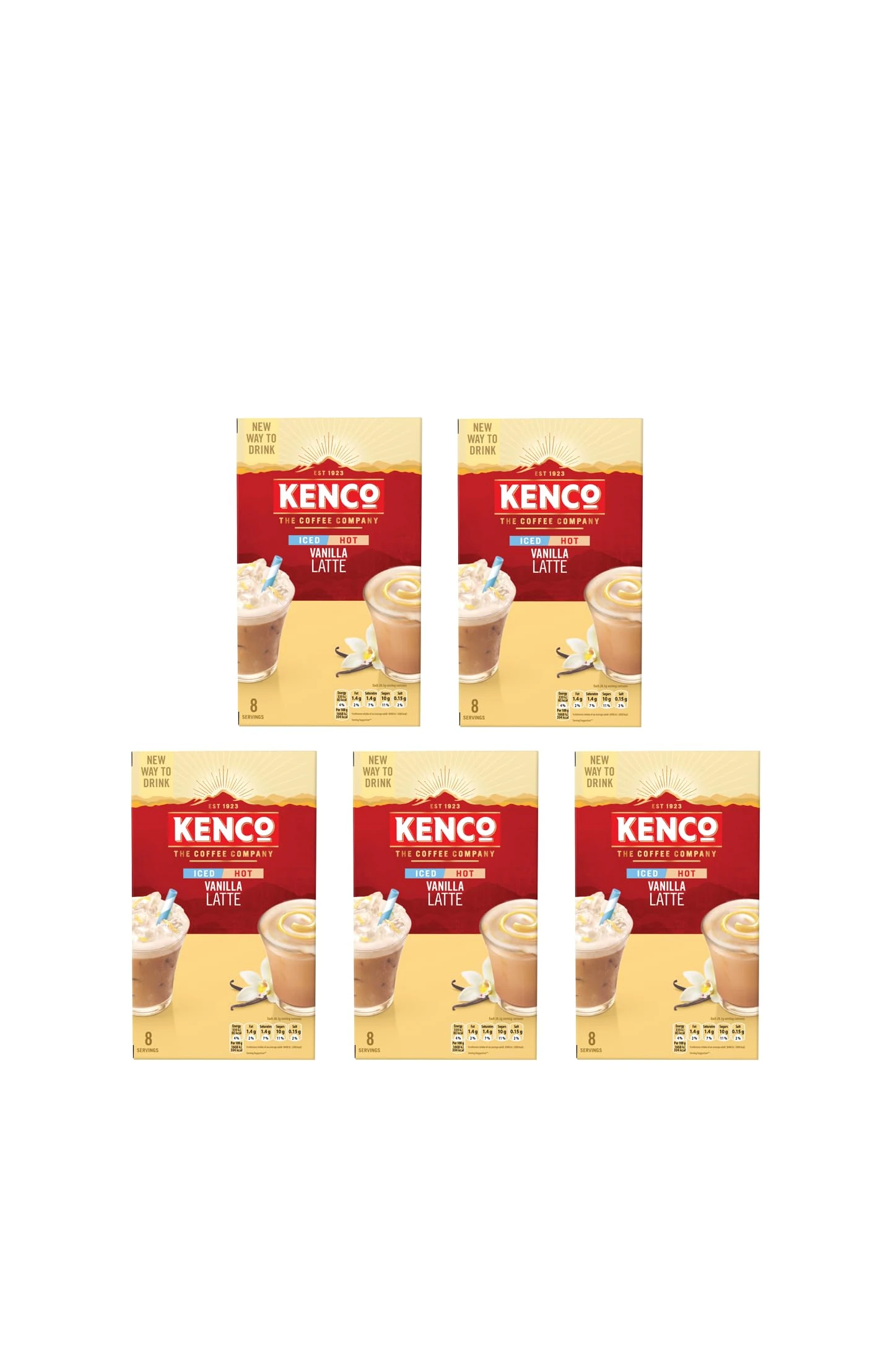 Kenco Iced Hot Vanilla Latte Sachets x8 (Pack of 5, Total 40 Sachets)