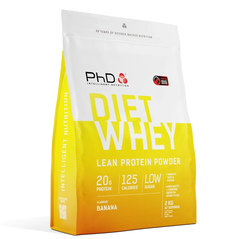 PhD Nutrition Diet Whey Low Calorie Protein Powder, Low Carb, High Protein Lean Matrix, Banana Diet Whey Protein Powder, 62 Servings Per 2 kg Bag