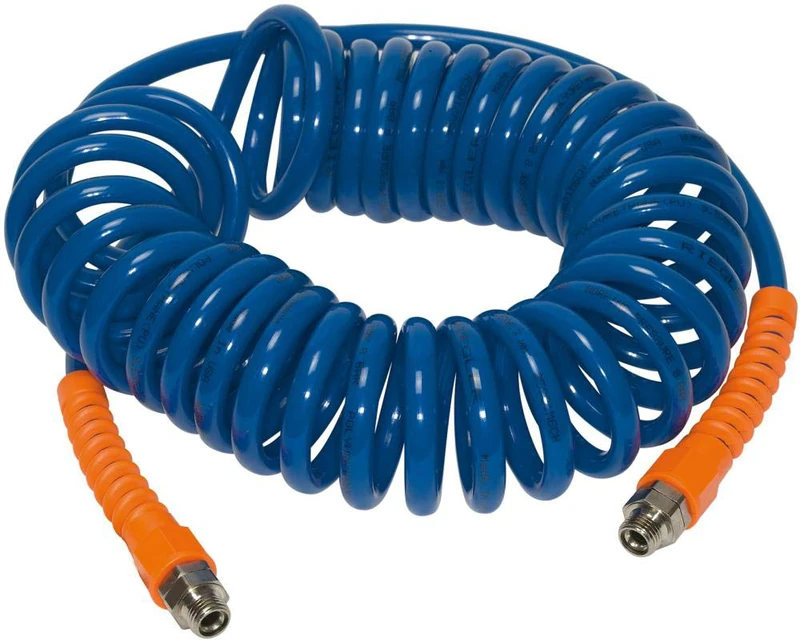 Spiral hose, screw connection and kink protection spring, PU, G 3/8, hose ø 12x8, PN at 23 °C max. 10 bar, length: 10 m