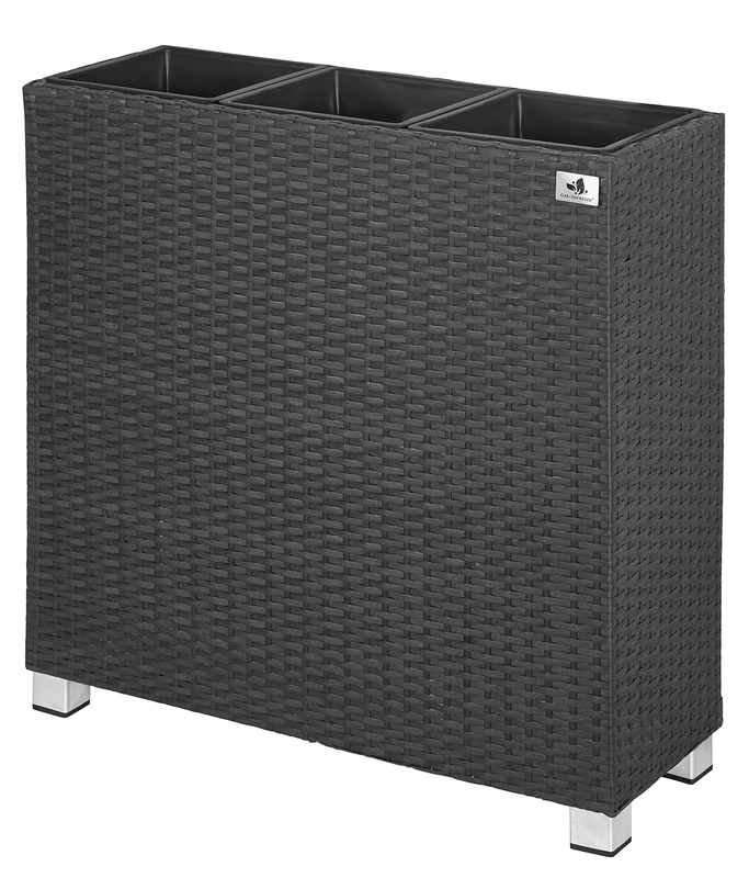Gartenfreude 76 x 26 x 73 cm Poly Rattan Planter Partition with Aluminium Feet and 3 Plastic Inserts for Indoors and Outdoors - Anthracite