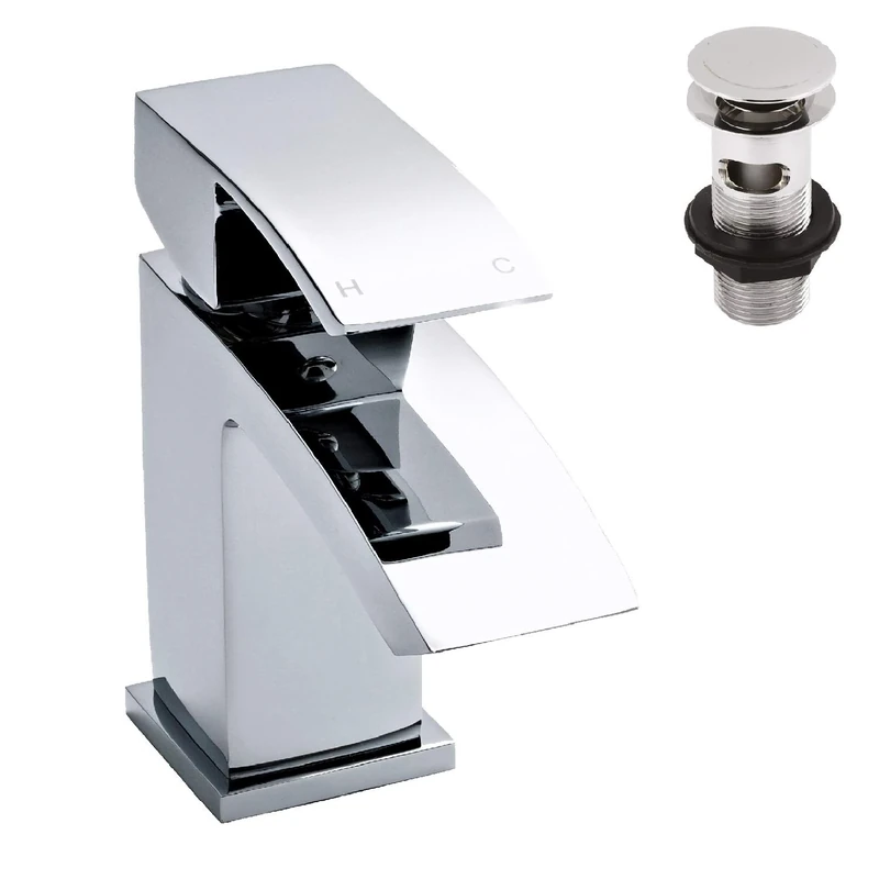 nuie TSI305 Vibe | Modern Bathroom Square Lever Handle Midi Mono Basin Mixer Tap with Push Waste, 55 x 180 x 134mm, Chrome