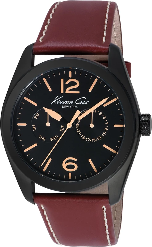Kenneth Cole Men's Quartz Analog Watch with Leather Strap IKC8063, red, 44MM, Bracelet - Image 1