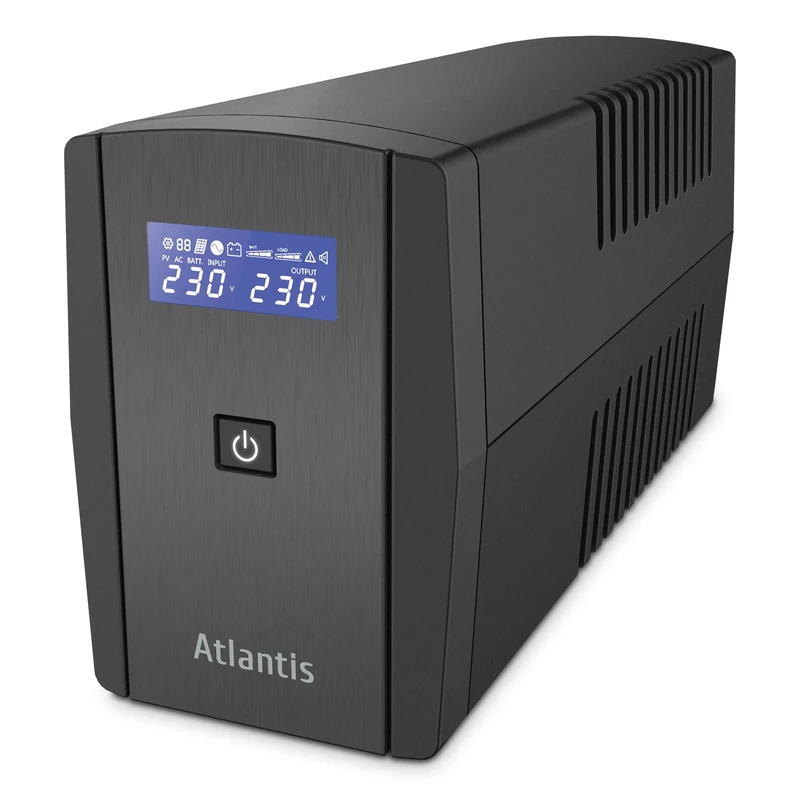 Atlantis A03-S120 Pseudo-Sine Wave 1000VA 500W Line Interactive Uninterruptible Power Supply (Inverter) with LCD Display, USB Port, 4 IEC Outputs + Power Cable, 1 x 12V-9Ah Battery