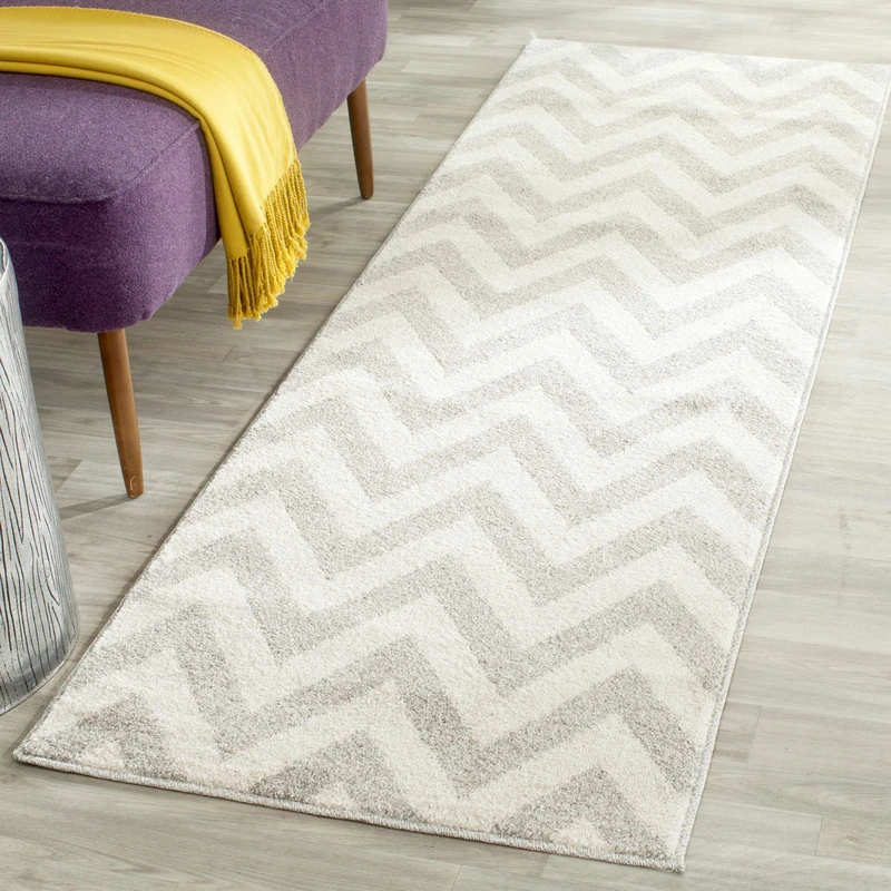 Safavieh Chevron Indoor/Outdoor Woven Runner Area Rug, Amherst Collection, AMT419, in Light Grey / Beige, 69 X 213 cm for Garden, Patio or Any Outdoor Space