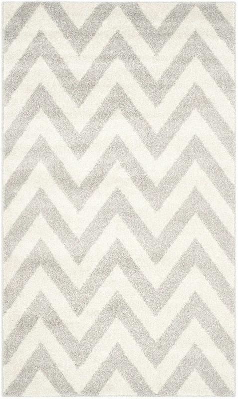SAFAVIEH Chevron Rug for Indoor & Outdoor - Amherst Collection, Short Pile, in Light Grey and Beige color, 91 X 152 cm
