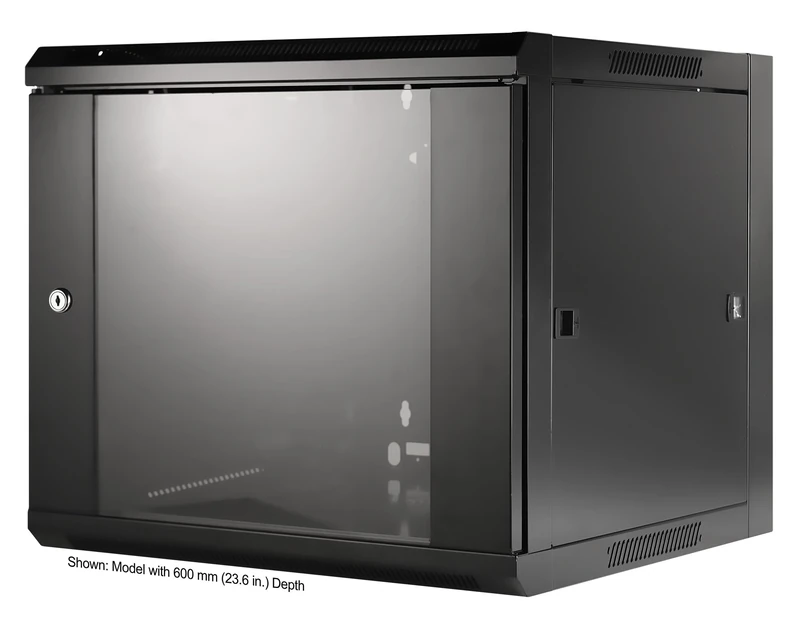 Intellinet Network Cabinet, Wall Mount(Standard), 9U, 450mm Deep, Black, Flatpack, Max 60kg, 19Inch, Metal & Glass Door, Back Panel, Removeable Sides, Suitable Also for Use On a Desk or Floor, 19Inch