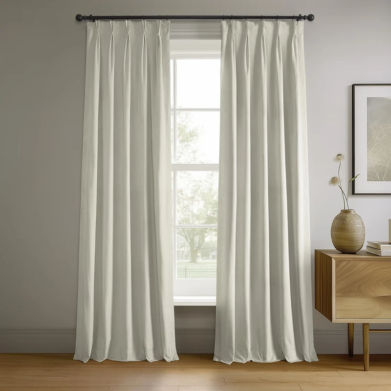 HPD Half Price Drapes Velvet Blackout Curtains/Drapes - 108 Inches Long 1 Panel Blackout Curtain Signature Pleated for Living Room & Bedroom - 25W X 108L, Off White