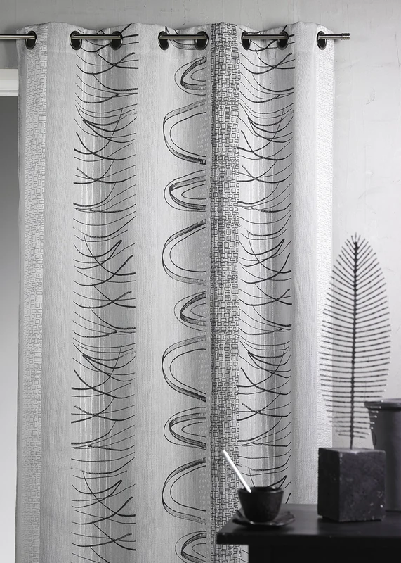 Jacquard-Weave Curtain with Geometric Print, blue, 140 x 260 cm