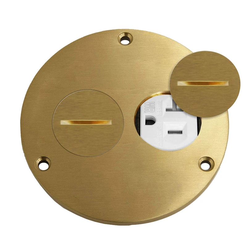 Enerlites 975501-C 4'' Floor Box Cover Flange, 20A Duplex Tamper/Weather Resistant Receptacle - Brass by USE