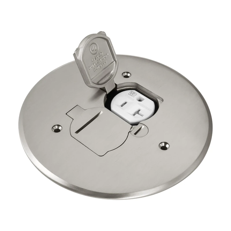 Enerlites 975517-S 5.75" Nickel Plated Brass Dual Flip Lid Floor Box Cover, 20A Duplex Tamper-Weather Resistant Outlet, 5.69'', UL Listed