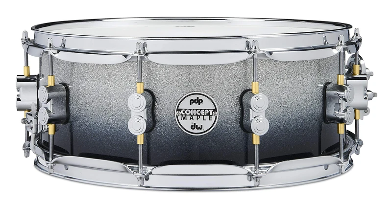 Pacific Drums Concept Maple Snare, 14" x 5.5", Silver to Black Sparkle Fade Lacquer | Features a 10-ply European Maple shell and high-end DW drum hardware