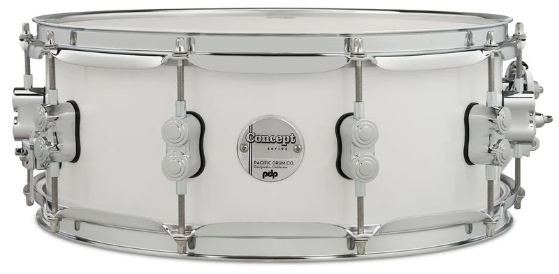 Pacific Drums Concept Maple Snare, 14" x 5.5", Pearlescent White Lacquer | Features a 10-ply European Maple shell and high-end DW drum hardware