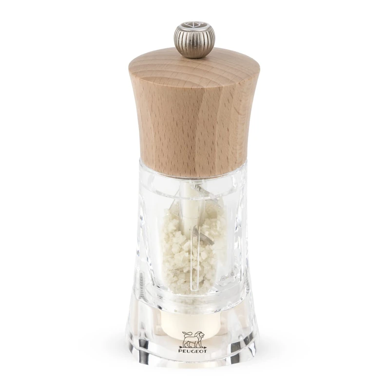 PEUGEOT - Oléron 14 cm Salt Mill - Classic Grind System - Made with PEFC Certified Wood and Acrylic - Made in France - Natural and Transparent Colour
