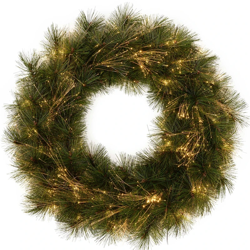 WeRChristmas Pre-Lit Pine Needle Wreath with Warm White Fibre Optic Lights, 60 cm - White