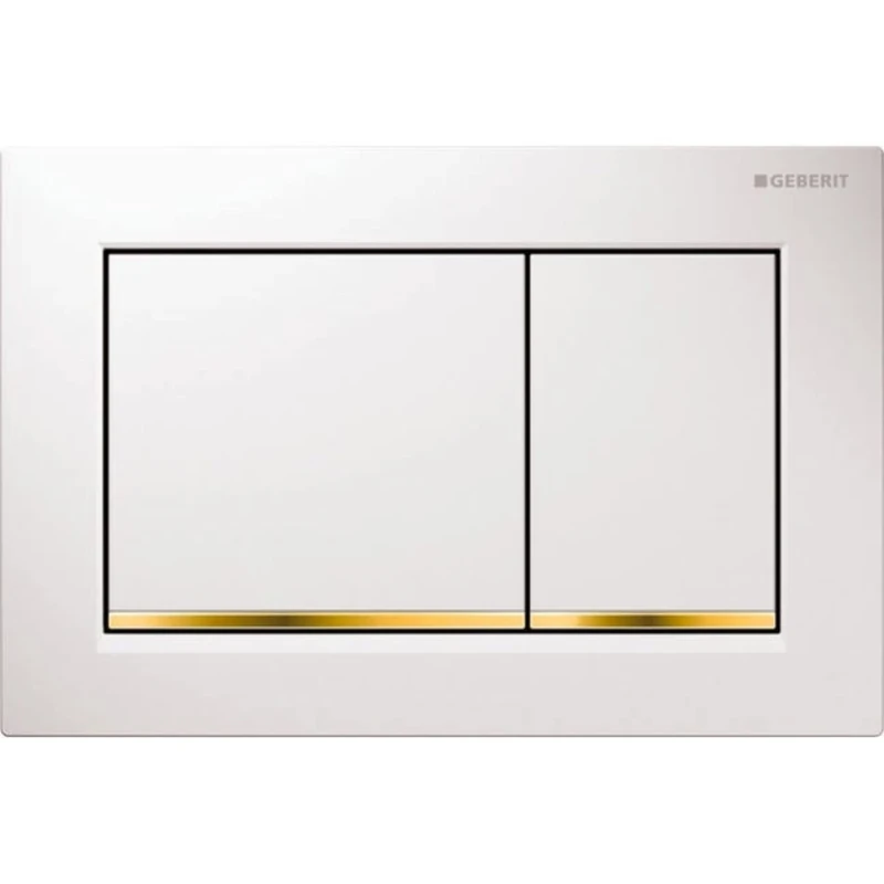 Geberit Omega 30 115.080.KK.1 115080KK1 Actuator Plate with 2 Flush Quantities - White/Gold-Plated