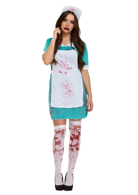 HENBRANDT Bloody Nurse Halloween Adult Fancy Dress Costume - Authentic Horror Film Inspired One Size Outfit for Parties, Festivals, Cosplay & Themed Events