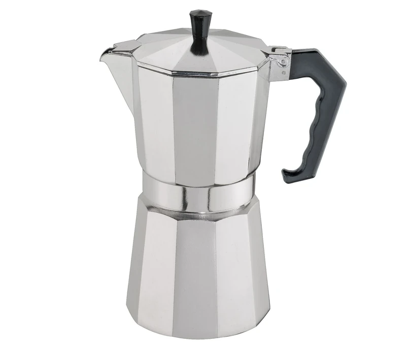 cilio Classico Espresso Maker for 9 Cups | Suitable for Induction | Diameter 9 cm Height 23.5 cm | Aluminium Housing | Silver | with Flat Base | Induction Espresso Maker | for Travel or Camping 15 x 15 x 23 cm