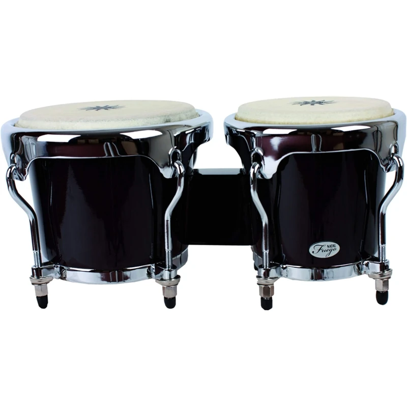 Natal Fuego Series Natural Wood Bongos Chrome Hardware Black Gloss