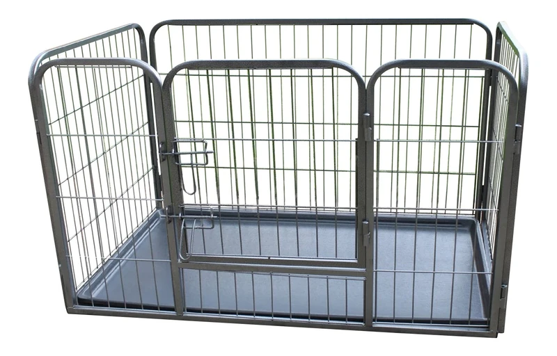 BUNNY BUSINESS Heavy Duty Puppy Play Pen/ Rabbit Enclosure with Plastic Floor, Large, 125 x 80 x 90 cm, Gunmetal Grey