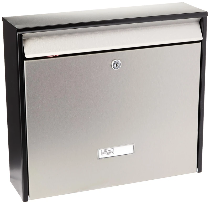 BURG-WÄCHTER, stainless steel mailbox, A4 throw-in format, galvanized steel housing with stainless steel door, stainless steel, Oxford 6877 B + S, gray / matt black