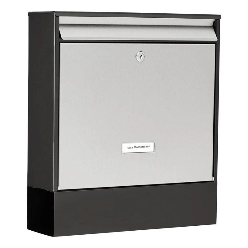 Burg-Wächter Oxford-Set 68770 B+S Stainless Steel Mailbox Set with Integrated Newspaper Box, Black/Grey