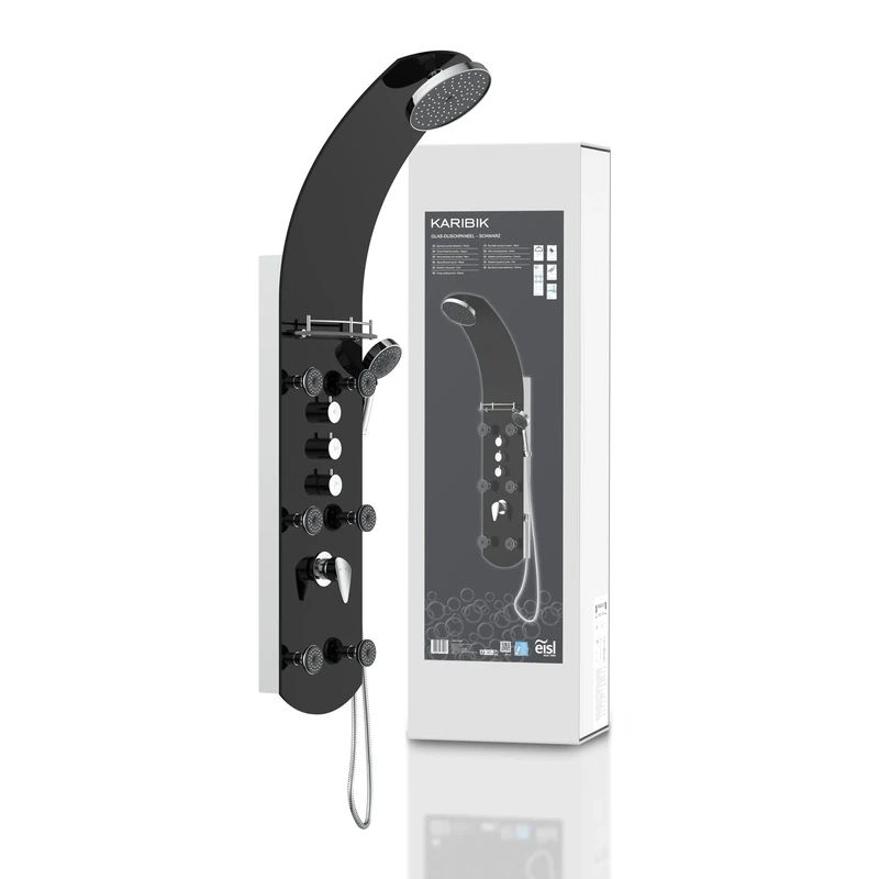 Caribbean Eisl Shower Panel, Wellness Shower Including 6 Massage Jets, Coloured Safety Glass, Black, ORSP-YMSBB - Image 1