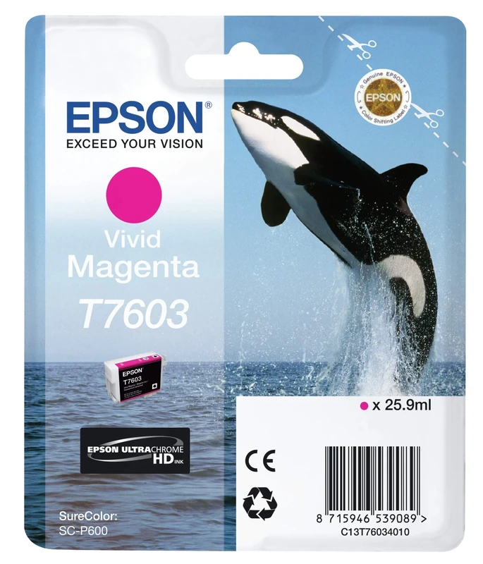 Epson C13T76034010 T7603 Vivid Ink Cartridge, Magenta, Genuine