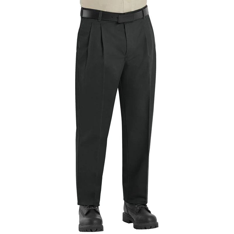 Red Kap Men's Pleated Twill Slacks, Black, 46x34
