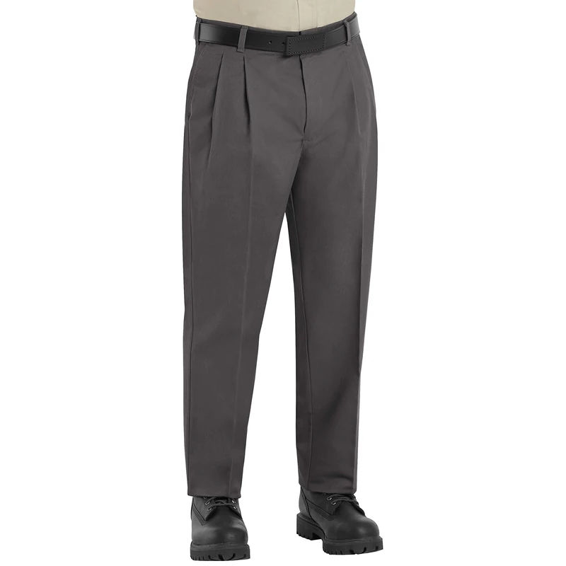 Red Kap Men's Pleated Twill Slacks, Charcoal, 40x34