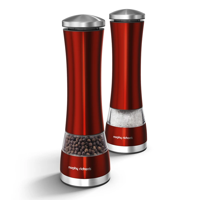 Morphy Richards 974221 Accents Electronic Salt and Pepper Mill Set, Stainless Steel, Red