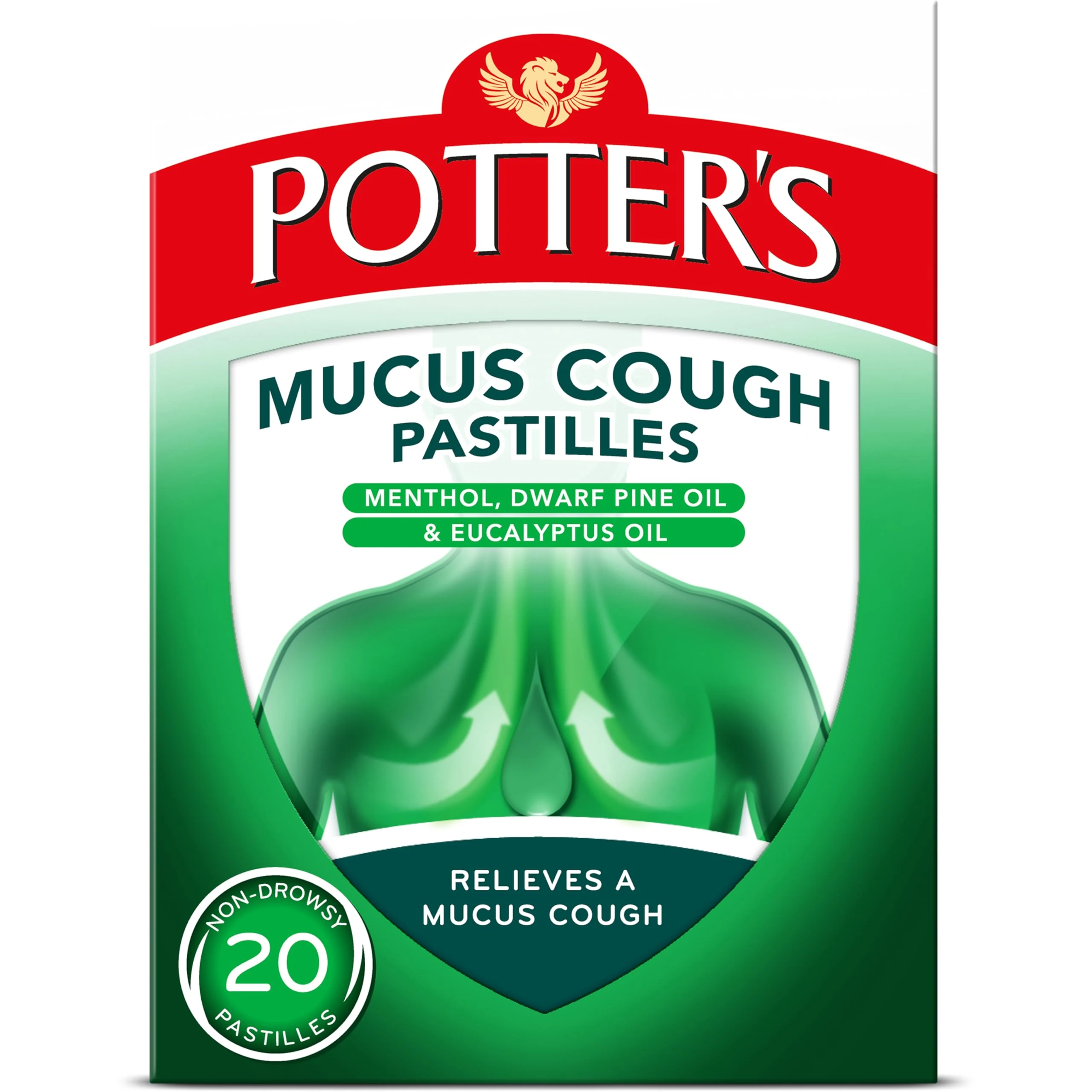 Potter's Mucus Cough Pastilles, Non-Drowsy, 20 Pastilles - Relieve The Symptoms of Catarrh, Coughs and Colds
