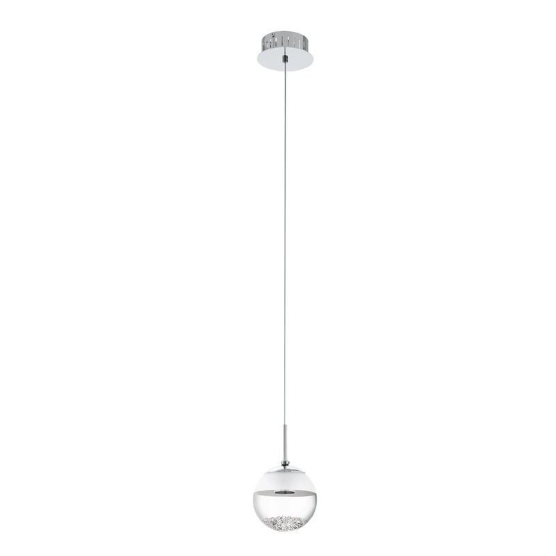 Eglo LED Pendant Light Montefio 1, Single-Light Hanging Lamp, Pendant Lamp Made of Metal, Glass and Crystal, Hanging Light in Chrome, White, Warm White LED Dining Table Lamp