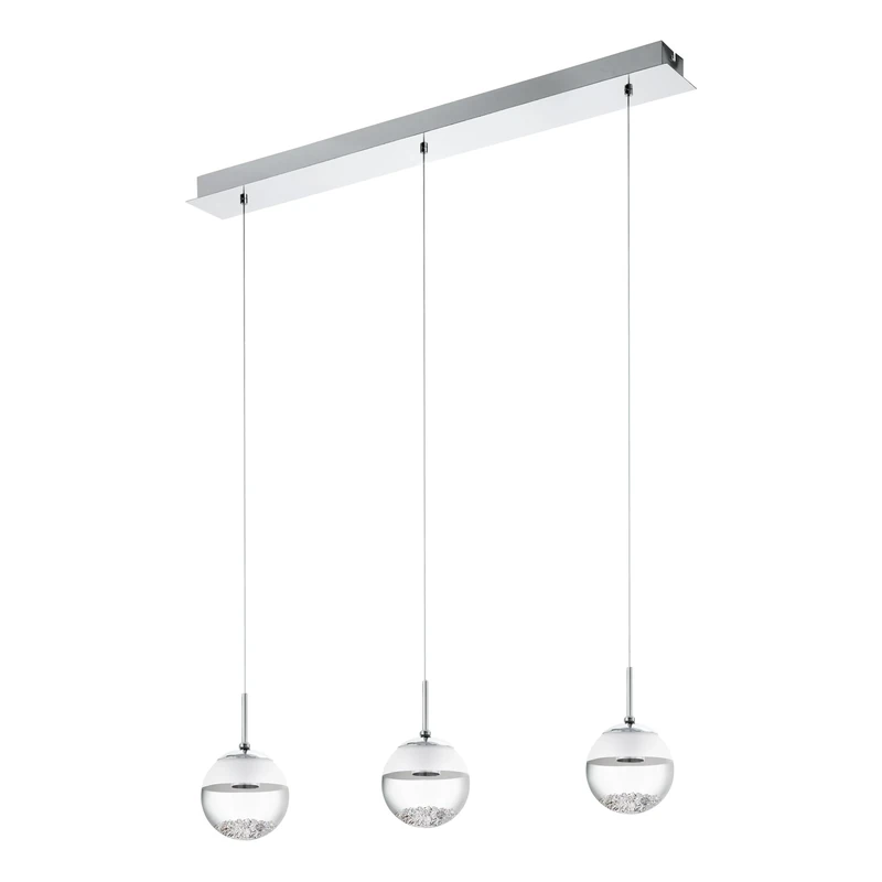 Eglo LED Pendant Light Montefio 1, 3-Light Hanging lamp, Pendant luminaire Made of Metal, Glass and Crystal, Suspension lamp in Chrome, White, LED Dining Table Light Warm White, L 87 cm
