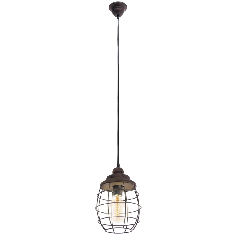 Eglo Pendant Light Bampton, 1-Light Hanging Lamp Industrial, Vintage, Retro, Pendant Lamp Wood and Steel, Dining Table Lamp, Hanging Living Room Lamp in Brown Patina, E27 Socket