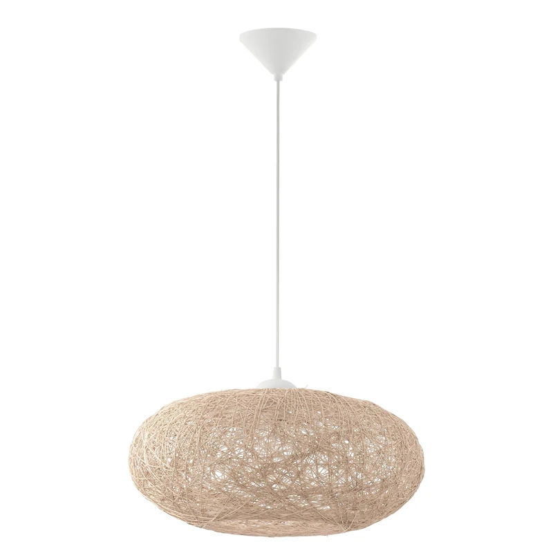 Eglo Pendant Light Campilo, 1-Light Hanging lamp, Pendant lamp Made of Textile Thread and Plastic, Dining Table lamp in Beige and White, Hanging Living Room Light with E27 Socket, Ø 45 cm