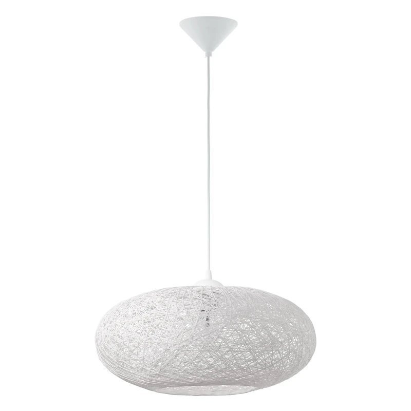 Eglo Pendant Lamp Campilo, 1-Flame Hanging Light, Pendant Lamp Made of Textile Thread and Plastic, Dining Table Lamp in White, Hanging Living Room Lamp with E27 Socket, Ø 45 cm