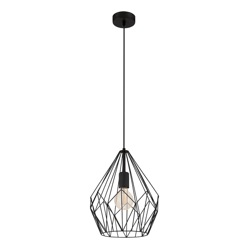 Eglo Carlton Vintage Pendant Light, Retro/Industrial Design Ceiling Lamp, Black Steel Hanging Lighting, E27 Socket