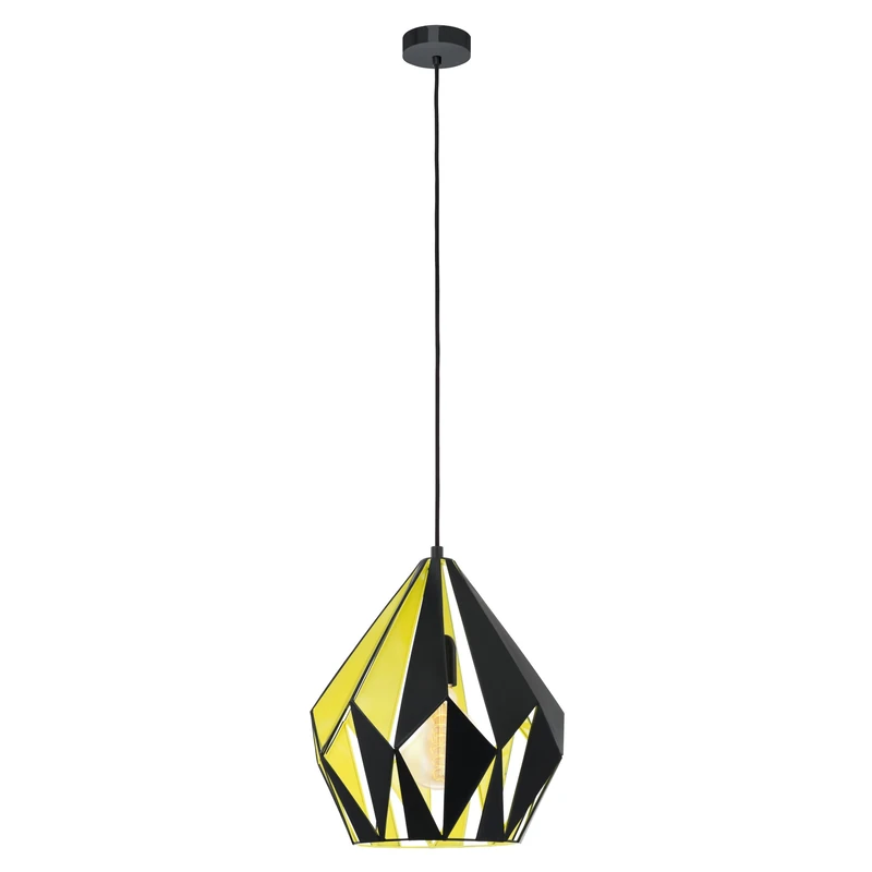 EGLO Carlton 1 Pendant Lamp, 1-Bulb Vintage Pendant Light, Retro Pendant Lamp Made of Steel, Colour: Black, Yellow, Socket: E27, Diameter 31 cm