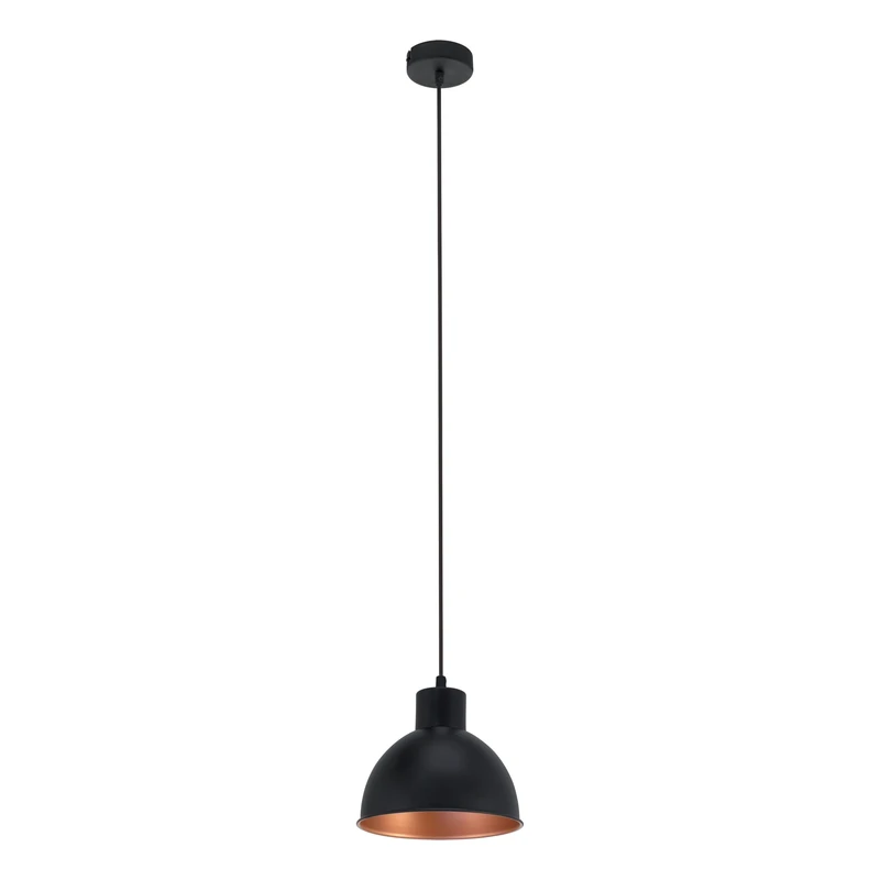 Eglo Truro Vintage/Retro Pendant Light, Black and Copper Coloured Steel Hanging Lamp, Industrial Design Dining and Living Room Ceiling Lighting, E27 Socket